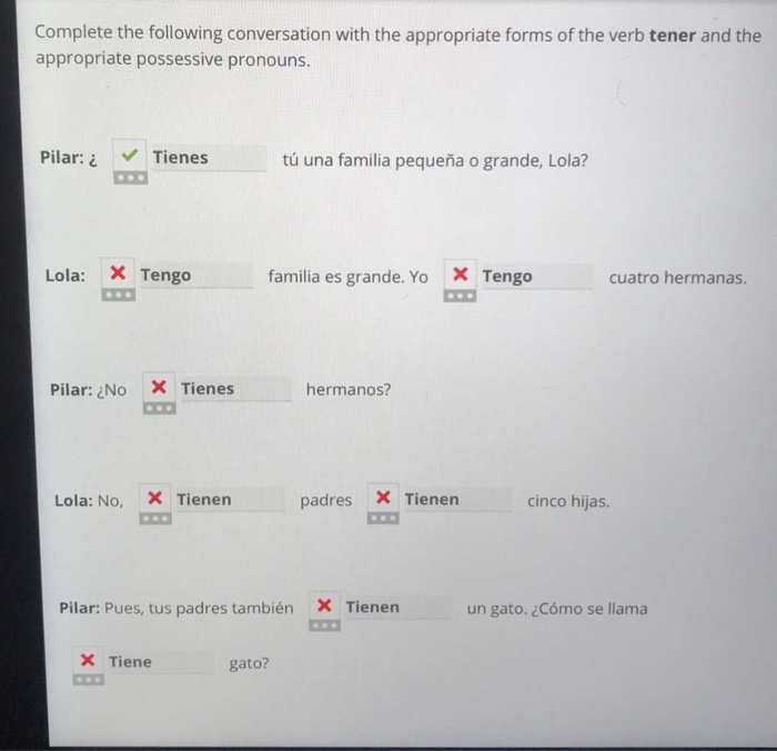 Verbs complete appropriate conversation forms completar